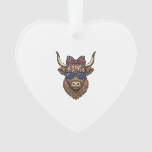 Patriotisches Highland-Rind Vintage-Stich-Design_1 Ornament