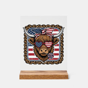 Patriotisches Highland-Rind Vintage-Stich-Design ( Acrylschild