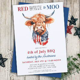 Patriotisches Hochland Kuh rot Weißer Moo 4. Juli Einladung