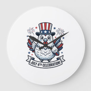 Patriotisches Huhn 4. Juli Feier T-Shirt Des Große Wanduhr