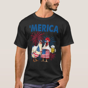 Patriotisches Hühnchen Merica Bier Unabhängigkeits T-Shirt