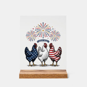 Patriotisches Hühner-Trio Vintage-Stich Vektor De Acrylschild