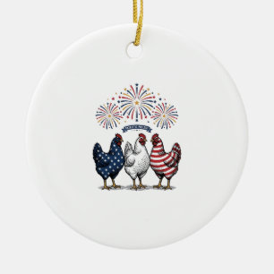 Patriotisches Hühner-Trio Vintage-Stich Vektor De Keramik Ornament