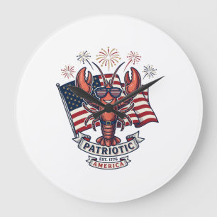 Patriotisches Hummer-Flagge Vintage-Stich T-Shirt_ Große Wanduhr