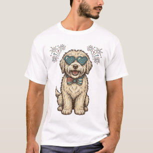 Patriotisches Hund-Feuerwerk Vintage-Shirt-Design  T-Shirt