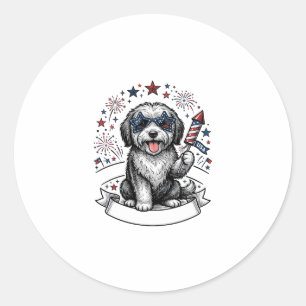 Patriotisches Hund-Feuerwerk Vintage-Vektor-Shirt_ Runder Aufkleber