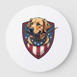 Patriotisches Hund-Vater Golden Retriever Gravur S Große Wanduhr