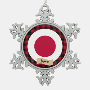 Patriotisches Japan, kariert rotes Büffel, japanis Schneeflocken Zinn-Ornament