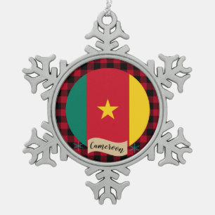 Patriotisches Kamerun, Büffel kariert, Kameruner F Schneeflocken Zinn-Ornament