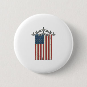 Patriotisches Kampfflugzeug Flagge Vintage Gravur Button