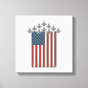 Patriotisches Kampfflugzeug Flagge Vintage Gravur Leinwanddruck