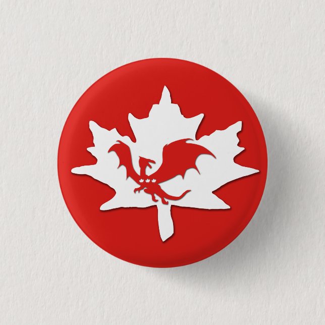 Patriotisches kanadisches Drache-Rot Button (Vorderseite)