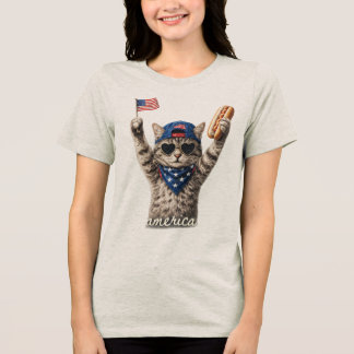 Patriotisches Katzenshirt für Frauen Katzenliebhab Tri-Blend Shirt