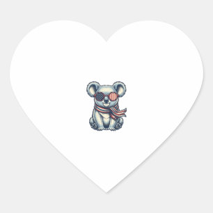 Patriotisches Koala-Vintage-Stickerei-Shirt-Design Herz-Aufkleber