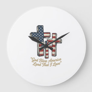 Patriotisches Kreuz Gott segne Amerika-Shirt-Desig Große Wanduhr