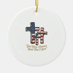 Patriotisches Kreuz Gott segne Amerika-Shirt-Desig Keramik Ornament