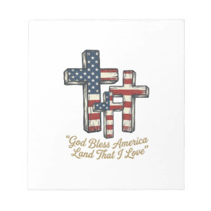 Patriotisches Kreuz Gott segne Amerika-Shirt-Desig Notizblock