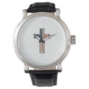Patriotisches Kreuz-Vektordesign mit Distressed-Ef Armbanduhr