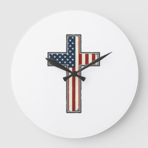 Patriotisches Kreuz-Vektordesign mit Distressed-Ef Große Wanduhr