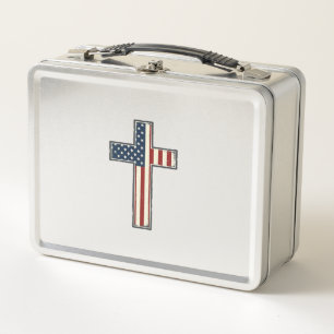 Patriotisches Kreuz-Vektordesign mit Distressed-Ef Metall Brotdose