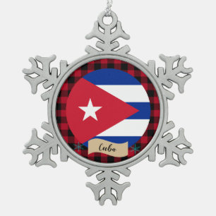 Patriotisches Kuba, kariert roter Büffel, kubanisc Schneeflocken Zinn-Ornament
