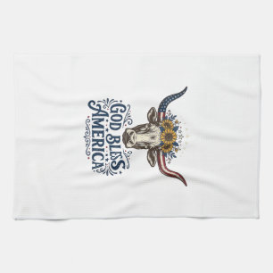 Patriotisches Kuh Gott segne Amerika Vintage-Shirt Geschirrtuch