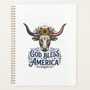 Patriotisches Kuh Gott segne Amerika Vintage-Shirt Planer