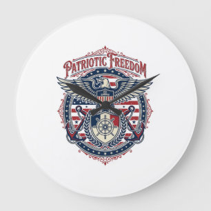 Patriotisches Küsten-Preppy-Vektorgrafik-T-Shirt Große Wanduhr