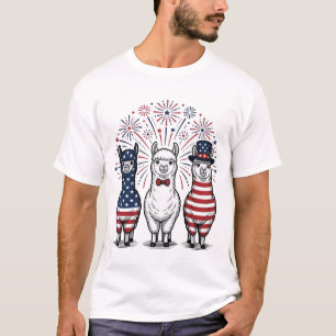 Patriotisches Lama-Feuerwerk Vintage-Vector-Shirt_ T-Shirt