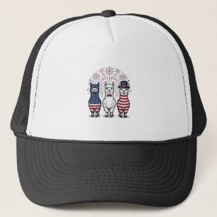 Patriotisches Lama-Feuerwerk Vintage-Vector-Shirt_ Truckerkappe