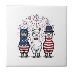 Patriotisches Lama-Feuerwerk Vintage-Vektor-Shirt_ Fliese