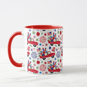 Patriotisches Lastwagen- und Feuerwerk-Muster Tasse
