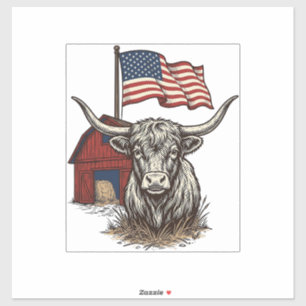 Patriotisches Longhorn-Rind und rotes Scheune-Vekt Aufkleber