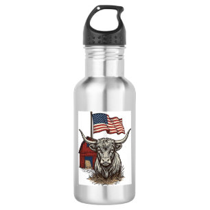 Patriotisches Longhorn-Rind und rotes Scheune-Vekt Edelstahlflasche