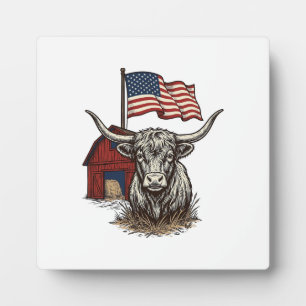 Patriotisches Longhorn-Rind und rotes Scheune-Vekt Fotoplatte