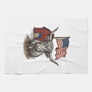 Patriotisches Longhorn-Rind und rotes Scheune-Vekt Geschirrtuch