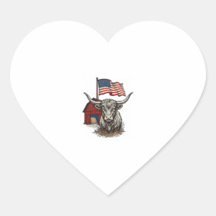 Patriotisches Longhorn-Rind und rotes Scheune-Vekt Herz-Aufkleber