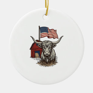 Patriotisches Longhorn-Rind und rotes Scheune-Vekt Keramik Ornament