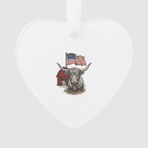 Patriotisches Longhorn-Rind und rotes Scheune-Vekt Ornament