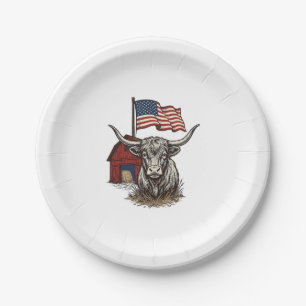 Patriotisches Longhorn-Rind und rotes Scheune-Vekt Pappteller