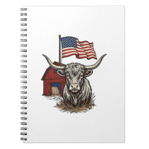 Patriotisches Longhorn-Rind und rotes Scheunenvekt Notizblock