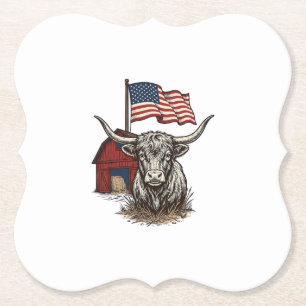 Patriotisches Longhorn-Rind und rotes Scheunenvekt Untersetzer