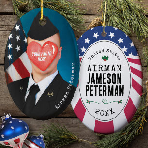 Patriotisches Militärgeschenk Foto Rang Name Weihn Keramik Ornament