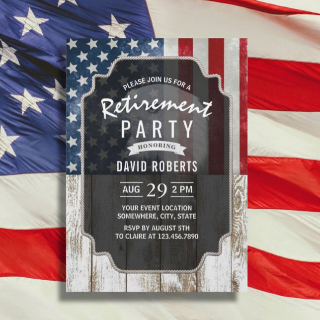 Patriotisches Militärruhestand USA Flag Rustikales Einladung (Von Creator hochgeladen)