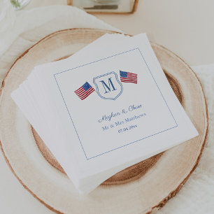 Patriotisches Monogramm-Hochzeitswappen USA-Flagge Serviette