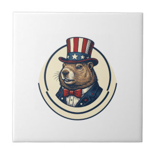 Patriotisches Murmeltier Vintage-Stich-Shirt-Desig Fliese