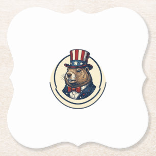 Patriotisches Murmeltier Vintage-Stich-Shirt-Desig Untersetzer
