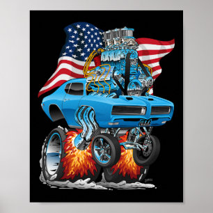 Patriotisches Muscle-Car der 60er Jahre, lustiger Poster