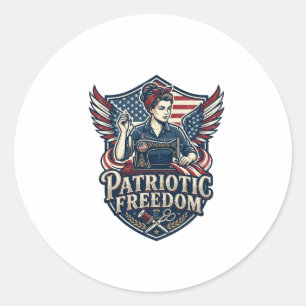 Patriotisches Näh-Mom-Vektorgrafik-T-Shirt_1 Runder Aufkleber