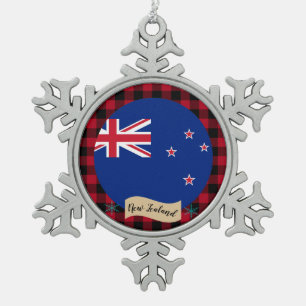Patriotisches Neuseeland, Büffel kariert, Seelande Schneeflocken Zinn-Ornament